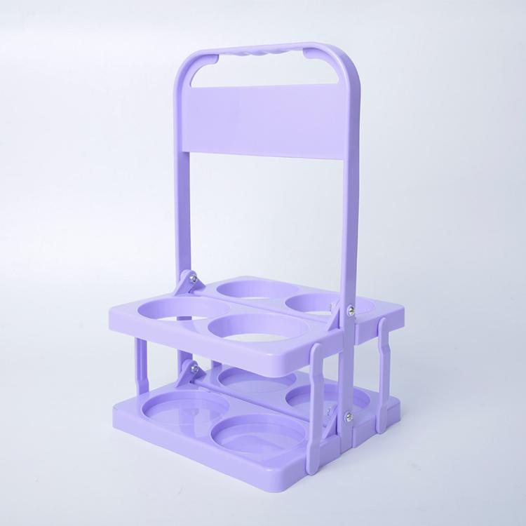 Light purple 4-hole foldable plastic drink carrier with carry handle