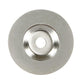 Emery grinding disc with center mounting hole and smooth outer abrasive surface, silver-gray