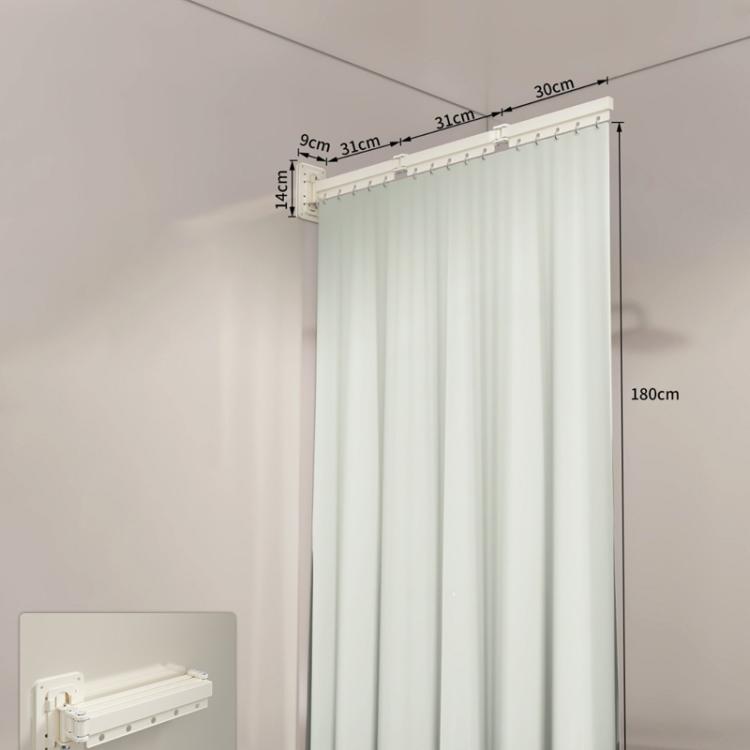 White foldable shower curtain partition with ceiling rail and pleated curtain panels