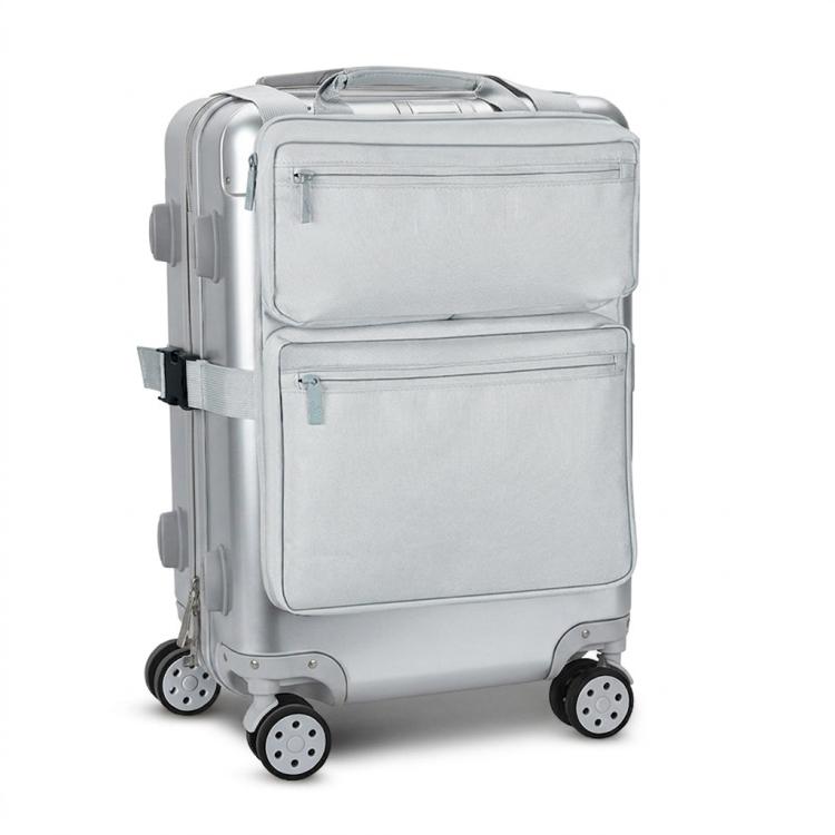 Gray luggage attachment organizer bag with two zippered front compartments