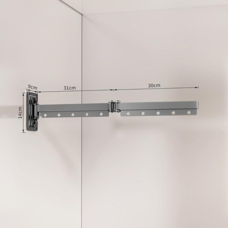 Grey retractable folding clothes drying rack, multi-slot bar with 2 folding sections