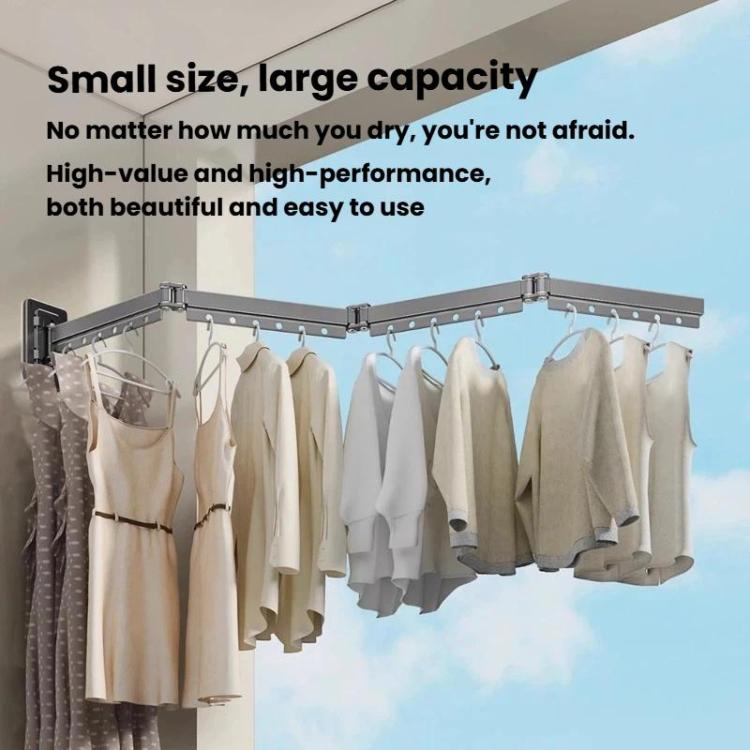 Balcony folding clothes drying rack with many hanging pegs, grey metal frame