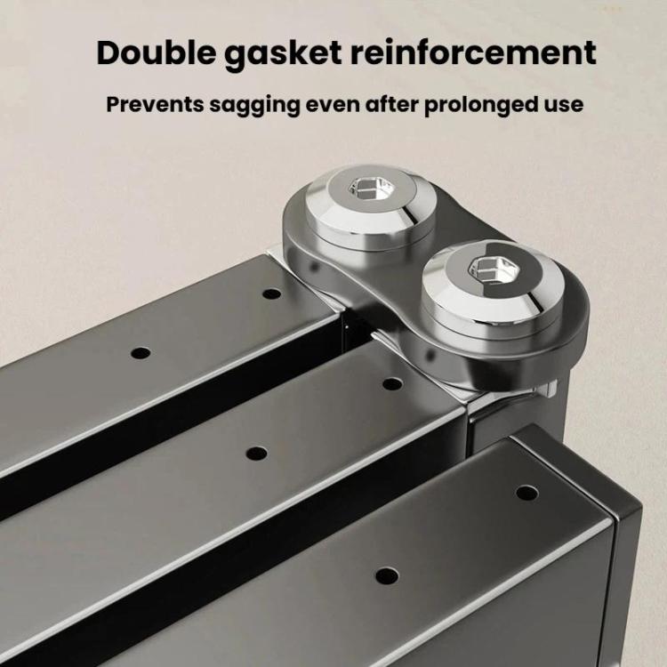 Folding clothes drying rack rail assembly with reinforced joints and double gaskets