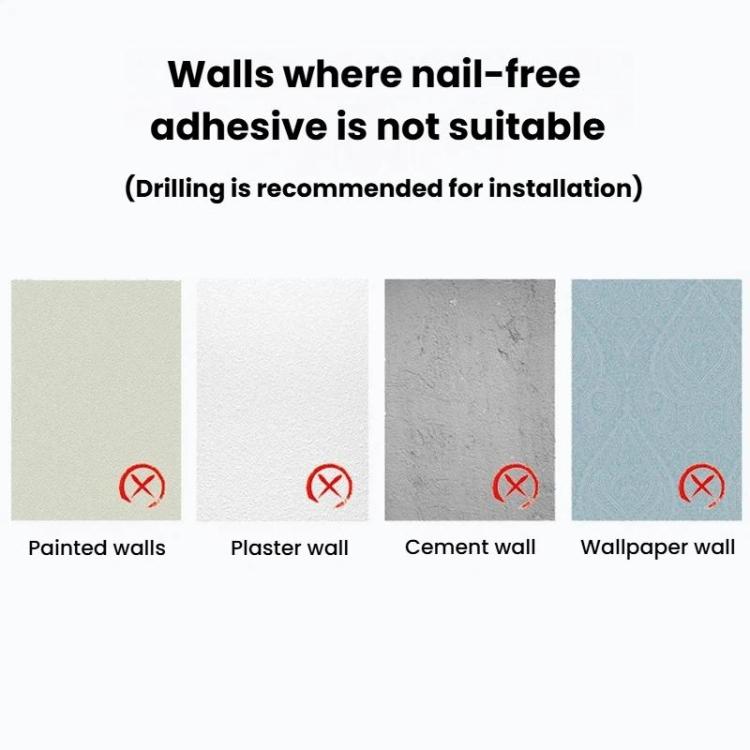 Wall types where nail-free adhesive is not suitable for drill-free clothes drying rack