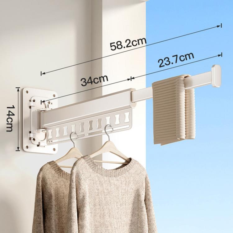 Wall-mounted folding clothes drying rack with white frame and hanging pegs