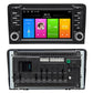 Car navigation multimedia head unit with front screen and rear connector panel shown