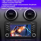 Car stereo head unit showing video playback on 7-inch touchscreen