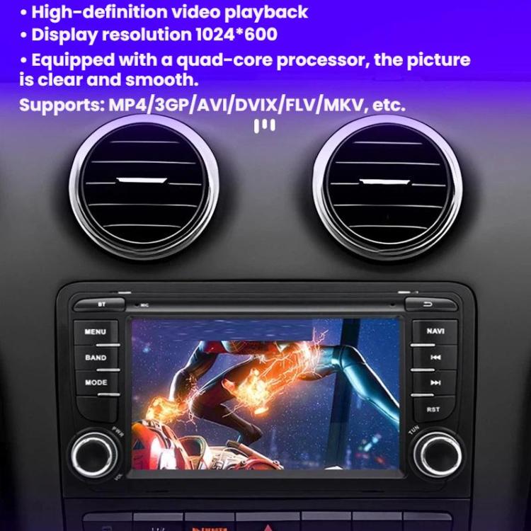 Car stereo head unit showing video playback on 7-inch touchscreen