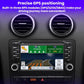 Car stereo head unit showing GPS map on 7-inch touchscreen