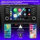 Black car navigation multimedia touchscreen receiver with physical knobs and visible home screen