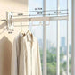 2-fold wall-mounted drying rack with retractable white rod and hanging hooks