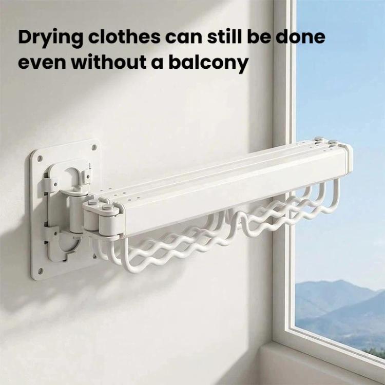 White wall-mounted folding clothes drying rack with wavy hang bars