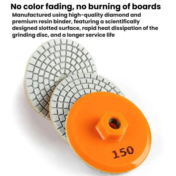 Two diamond grinding discs with orange base; orange disc labeled 150