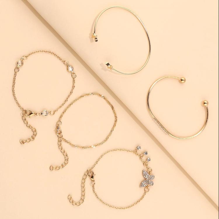 5pcs /Set Bohemian Butterfly Open Cuff Diamond Crystal Bracelet