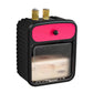 Wall-mounted tissue box shelf in black with pink drawer and front vent window.