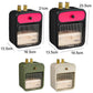 Wall-mounted tissue box shelf size chart showing black, green, and white options.