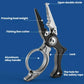 Mini fishing line cutter pliers with lock and open double circle ring, black and silver.