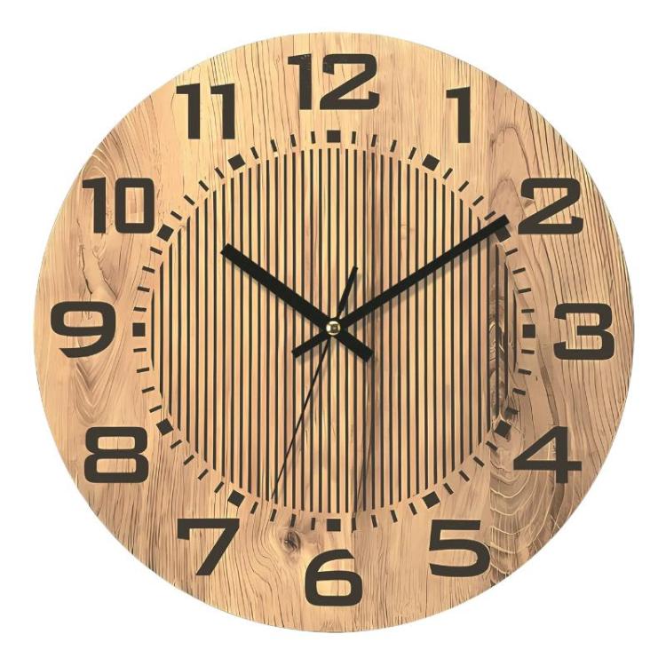 Wooden Round Analog-Digital Wall Clock 3D Decorative Home Wall Clock, 30cm, 34cm