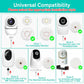 Universal baby monitor stand illustrating compatible camera mounting styles, white