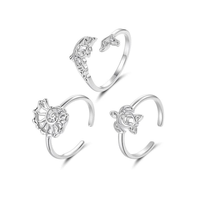 Copper Plated With White Gold Adjustable Ocean Life Opening Ring, YIR302-E, YIR303-E, YIR304-E