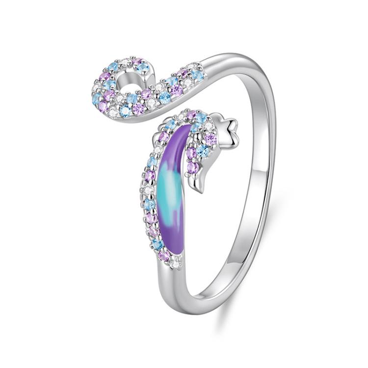 Adjustable Copper-Plated White Gold Dreamy Seahorse Opening Ring