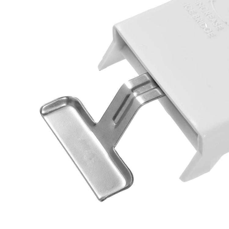 Ice thickness control board close-up with metal sensor arm and white mounting housing