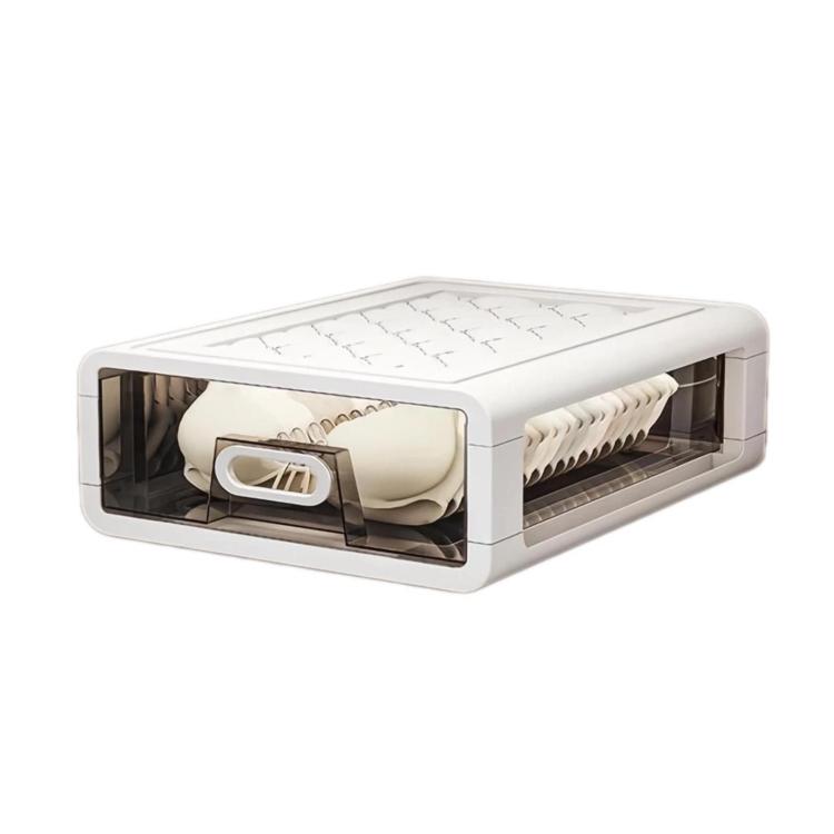 Drawer-style sock organizer box with clear window and white lidded frame