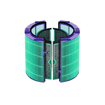 Antimicrobial HEPA filter cartridge with green pleated core and purple outer frame