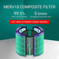Cylindrical antimicrobial filter with teal pleated core and purple outer ring