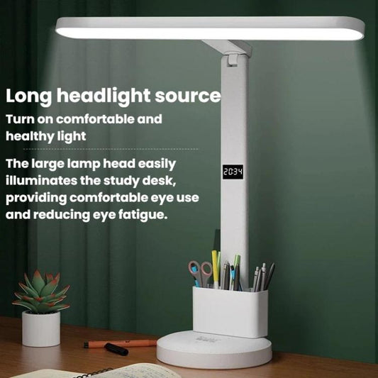 Xiajule Eye-Caring Study Desk Lamp With Time Display 3-Color Temperature Dimmable Reading Bedside Lamp, 1200mAh, 1800mAh