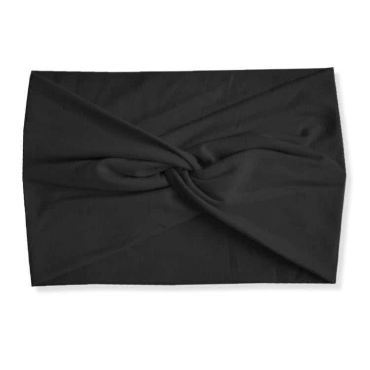 Black wide elastic cross headband with twisted front knot for yoga and running