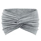 Light heather gray wide elastic cross headband with twisted front knot