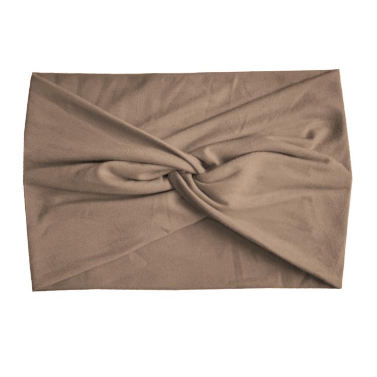 Khaki wide elastic cross headband with twisted front knot for yoga and running