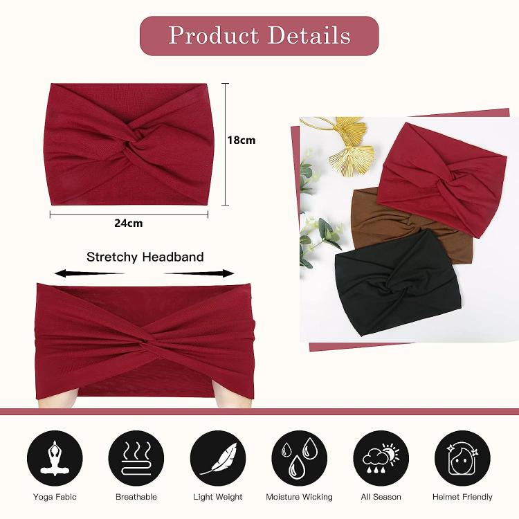 Stretchy wide elastic cross headband with twisted knot; 24cm x 18cm size shown