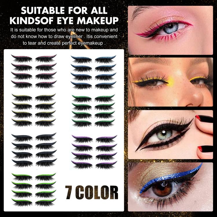 Multicolor glitter false eyelashes set with self-adhesive eyeliner stickers for eye makeup