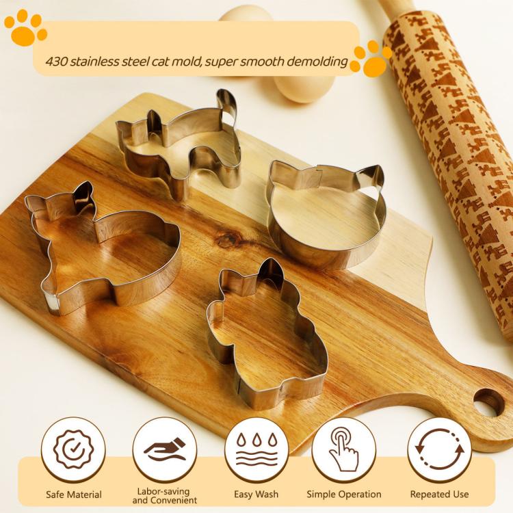 Stainless Steel Cat Shape Cookie Mold Cartoon Cookie Cutter, LsCook 9-Piece Set