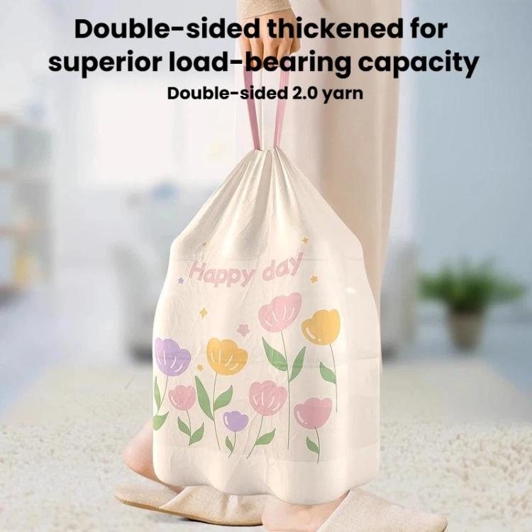 White drawstring trash bag with flower print and double-thickness style