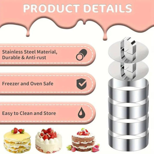 Stainless Steel Mousse Ring Pudding Mold Cake Baking Mold With Press Plate, LsCook Round