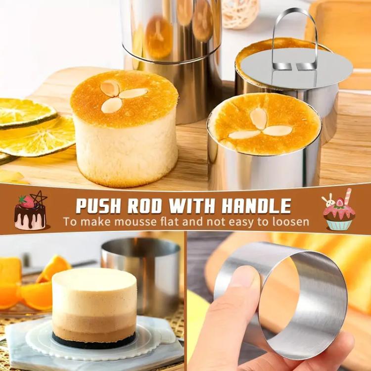 Stainless Steel Mousse Ring Pudding Mold Cake Baking Mold With Press Plate, LsCook Round