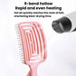 Pink hollow rib hair brush comb with 9-bend design for styling