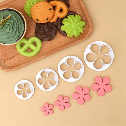 LsCook 4-Piece Set No-Handle Plum Blossom Cutter Realistic Baking Mold