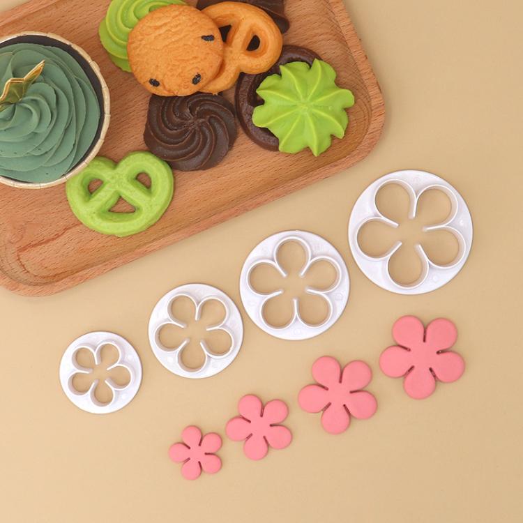 LsCook 4-Piece Set No-Handle Plum Blossom Cutter Realistic Baking Mold