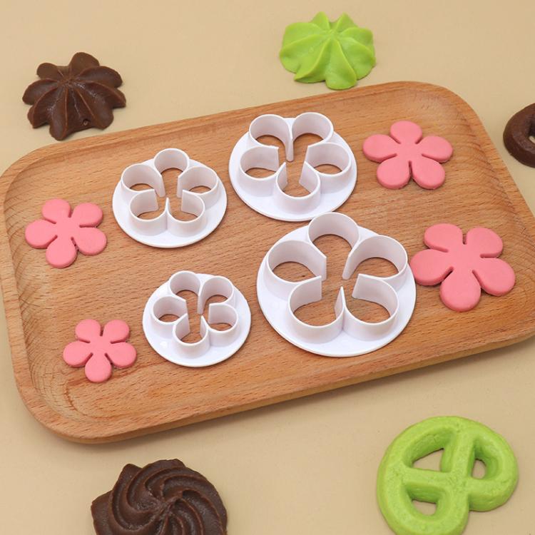 LsCook 4-Piece Set No-Handle Plum Blossom Cutter Realistic Baking Mold