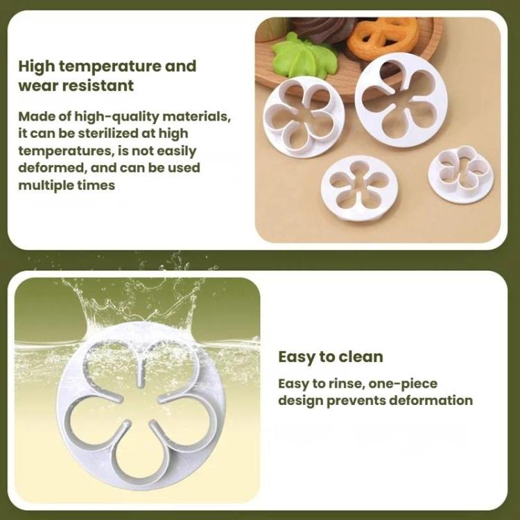 LsCook 4-Piece Set No-Handle Plum Blossom Cutter Realistic Baking Mold