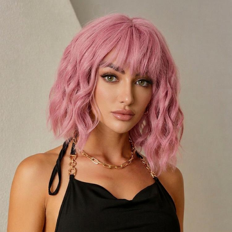 High-Temperature Synthetic Fiber Bangs Shoulder-Length Short Curly Wig