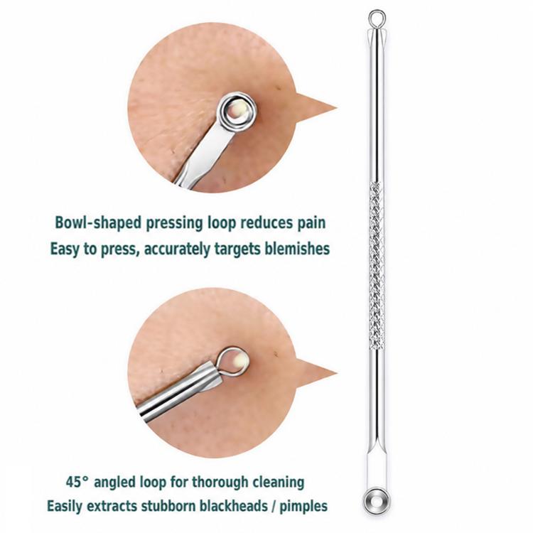 Angled stainless steel loop extractor tool for blackheads and pimple removal
