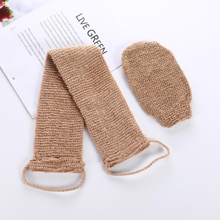 Heavy-Duty Bath Scrubber Double Sided Thickened Back Scrubber, Jute Brown Back Comb+Gloves, Jute Back Comb