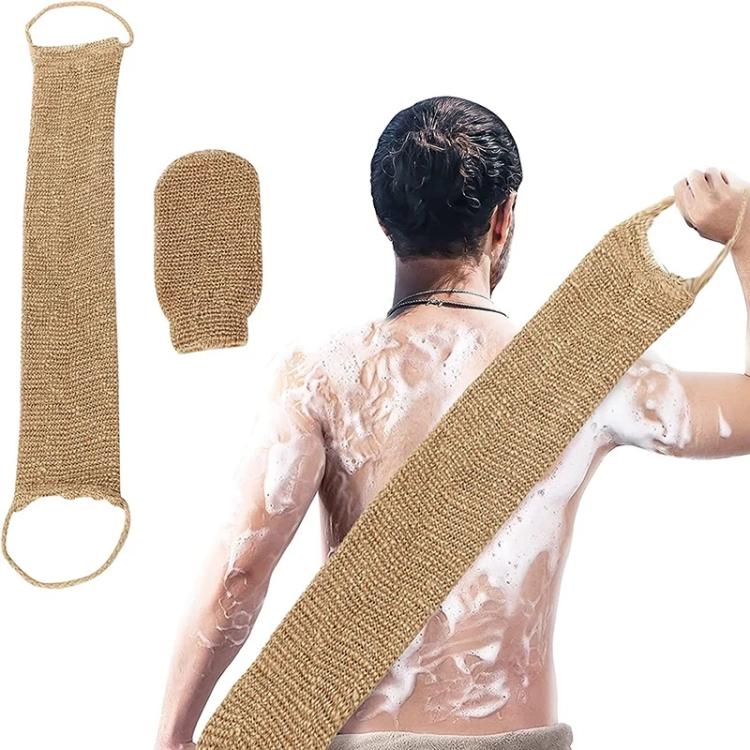 Heavy-Duty Bath Scrubber Double Sided Thickened Back Scrubber, Jute Brown Back Comb+Gloves, Jute Back Comb