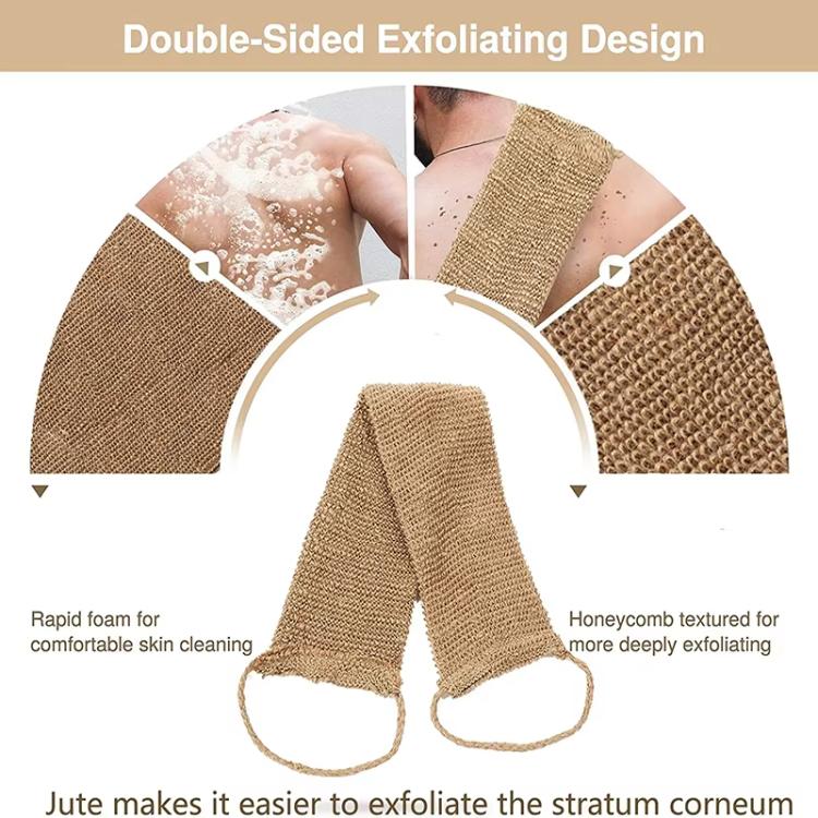 Heavy-Duty Bath Scrubber Double Sided Thickened Back Scrubber, Jute Brown Back Comb+Gloves, Jute Back Comb