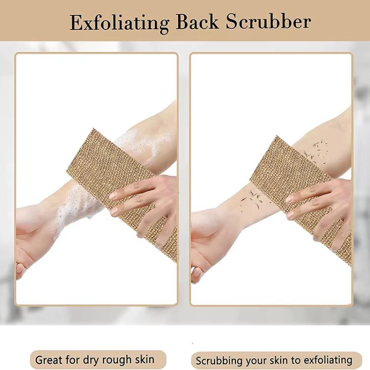 Heavy-Duty Bath Scrubber Double Sided Thickened Back Scrubber, Jute Brown Back Comb+Gloves, Jute Back Comb